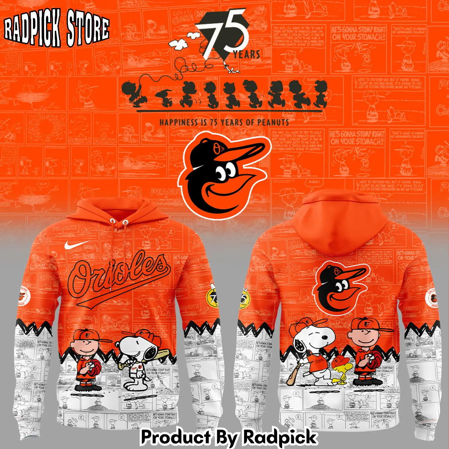 Baltimore orioles 75th anniversary of peanuts new hoodie joggers hoodie and long pants set rp291924